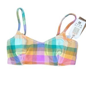 NWT Billabong Warm Waves Lila DD Bralette Pastel Plaid Swimsuit Bikini Top S M
